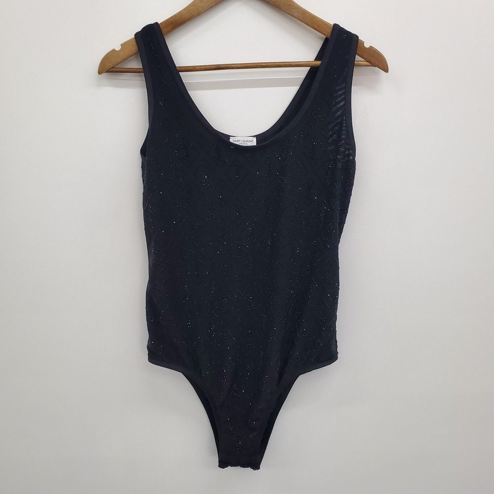 Saint Laurent Paris Womens L Black Beaded Mesh Bodysuit Made in Italy NWOT - Picture 5 of 16